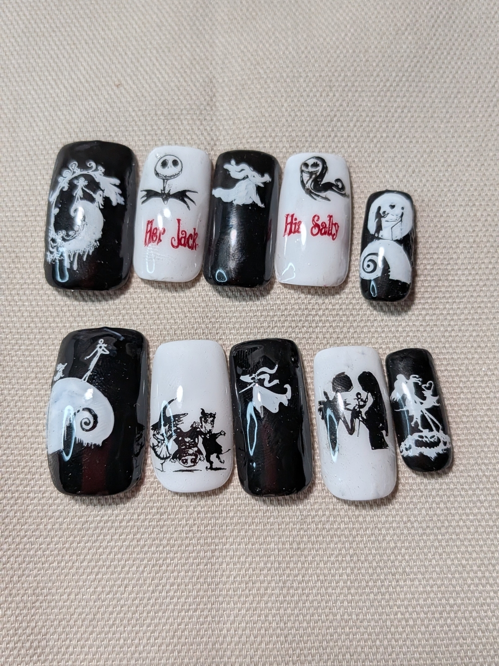 Black & White Nightmare Before Christmas Handmade Press On Nails Large Halloween